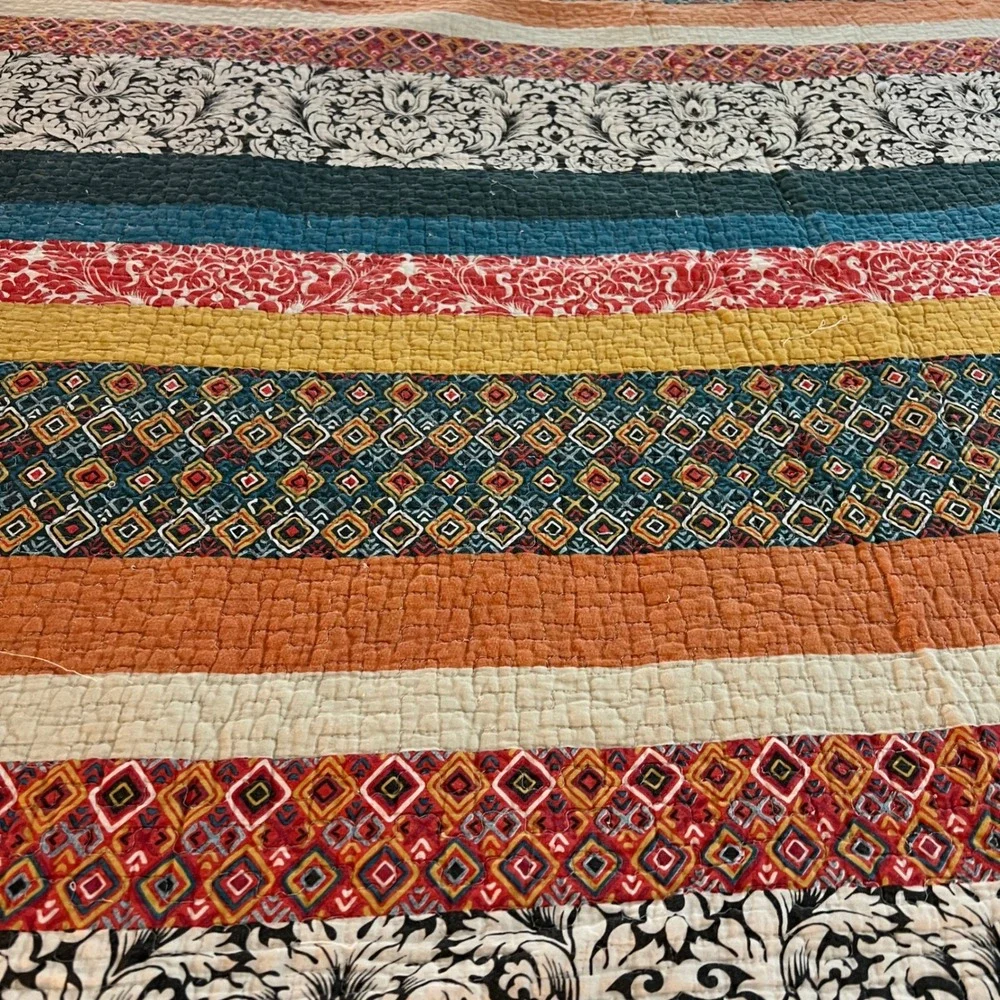 Lush Decor King Quilt Set Bohemian Stripe‎ Reversible 3pc 100 % Cotton Bedding
